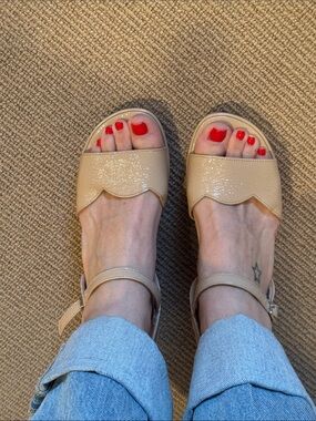 Low Block Heel Wonders Sandals in Nude Patent